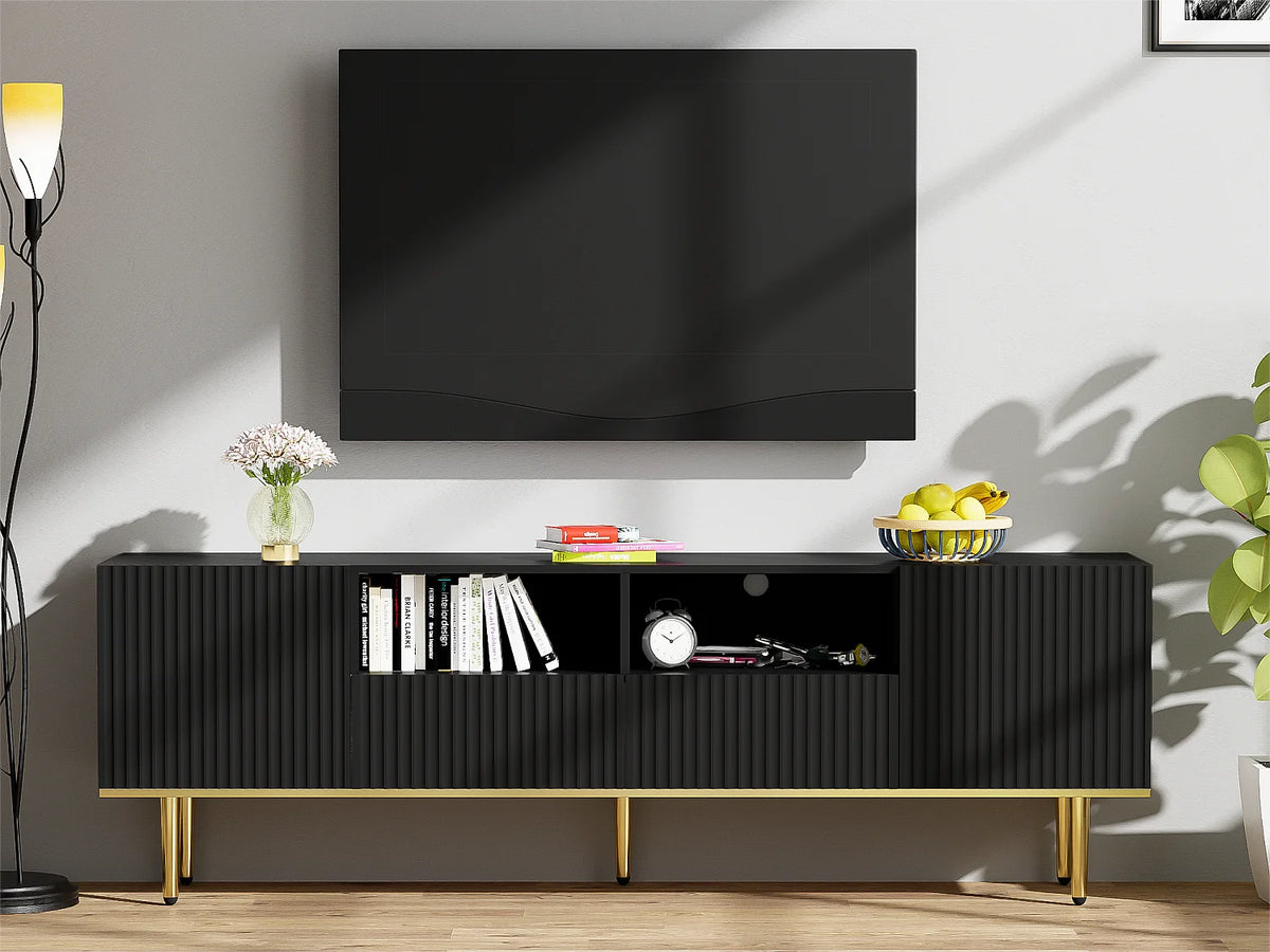 Meuble TV en Bois Noir 165 cm - MODERNLUXE