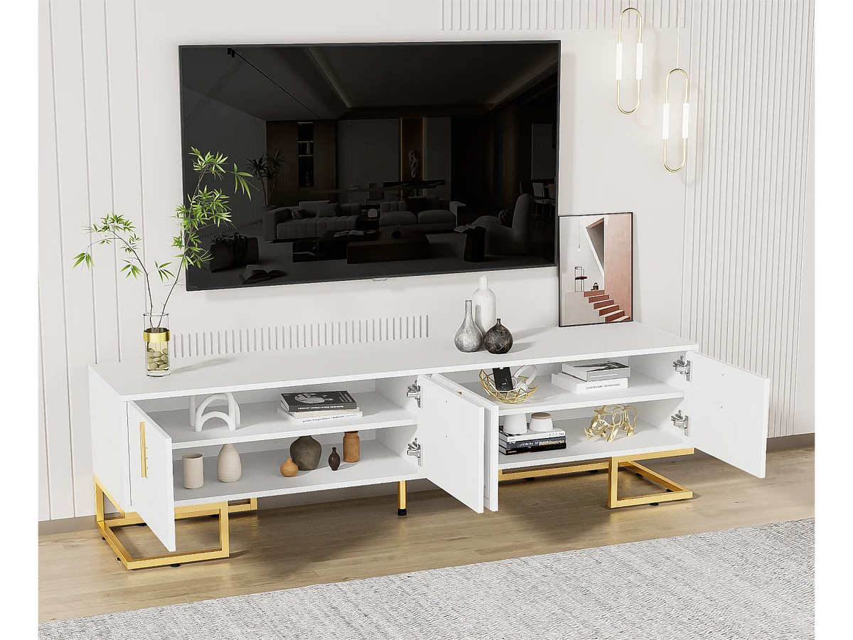Meuble TV en Bois Blanc 170 cm Doré - MODERNLUXE vue 2