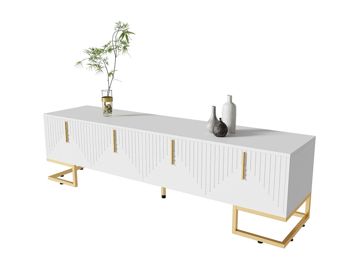 Meuble TV en Bois Blanc 170 cm Doré - MODERNLUXE vue 3
