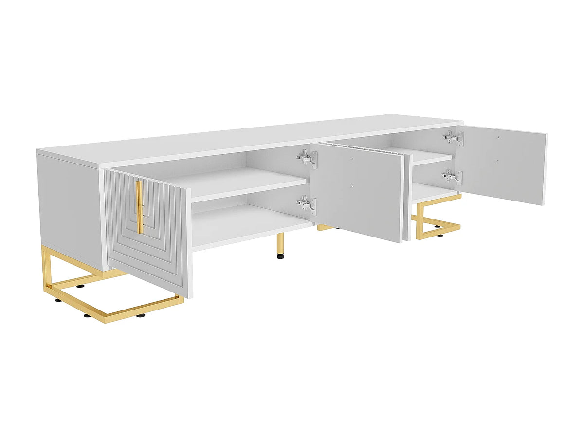 Meuble TV en Bois Blanc 170 cm Doré - MODERNLUXE vue 9