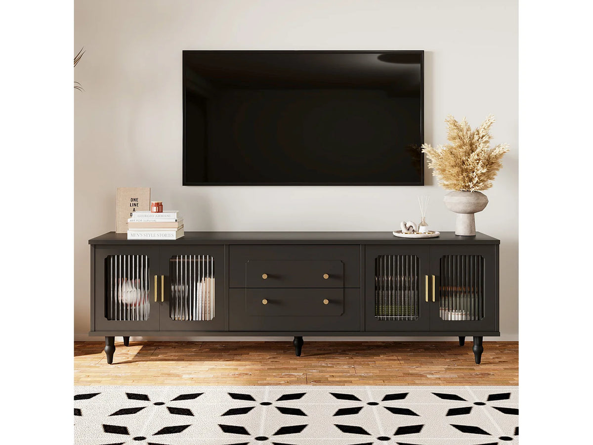 Meuble TV en Bois Noir 175 cm - MERAX