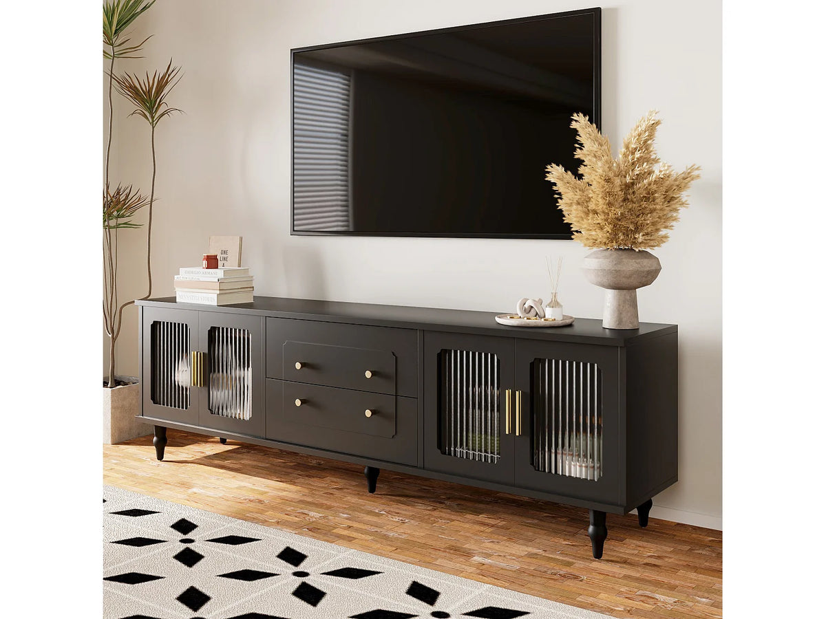 Meuble TV en Bois Noir 175 cm - MERAX vue 4