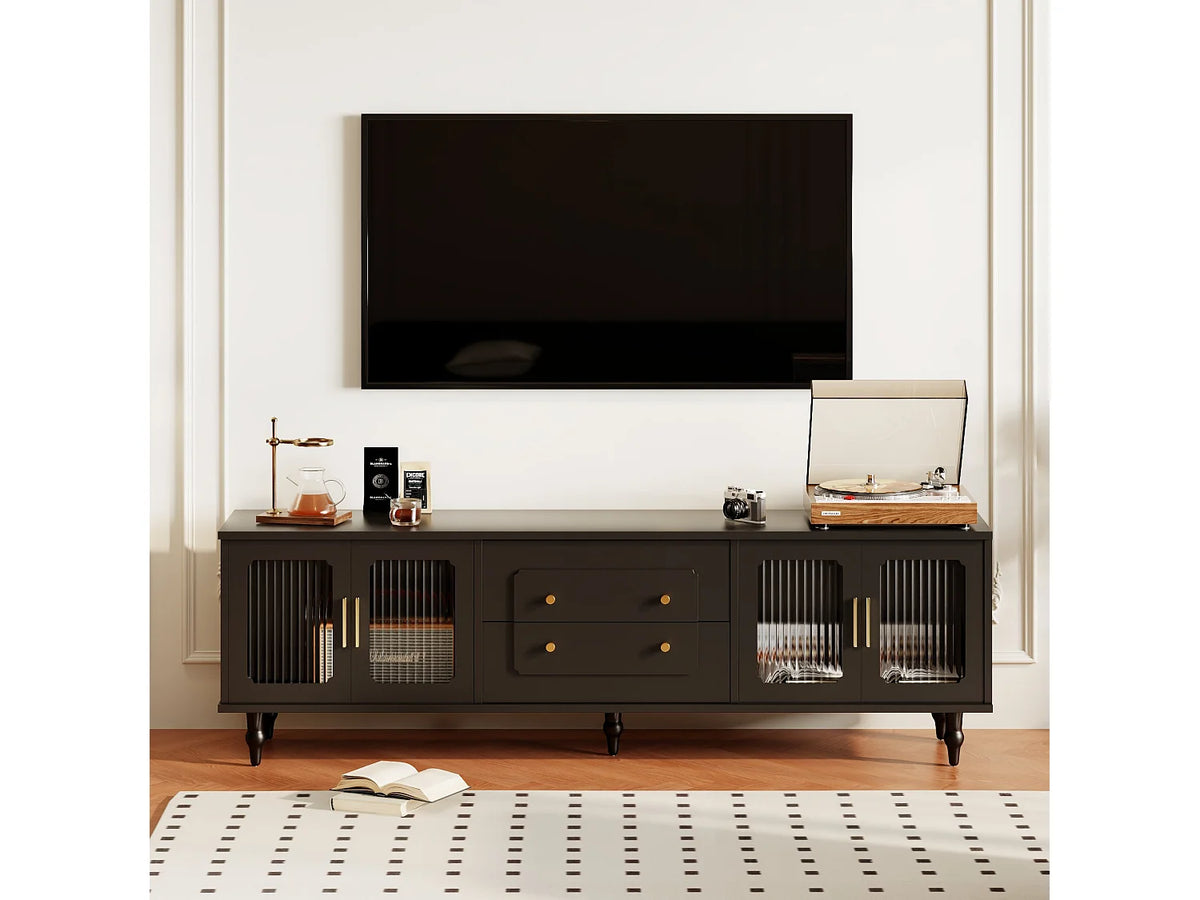 Meuble TV en Bois Noir 175 cm - MERAX vue 5