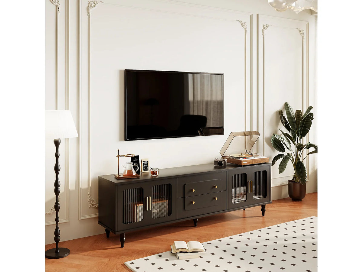 Meuble TV en Bois Noir 175 cm - MERAX vue 7