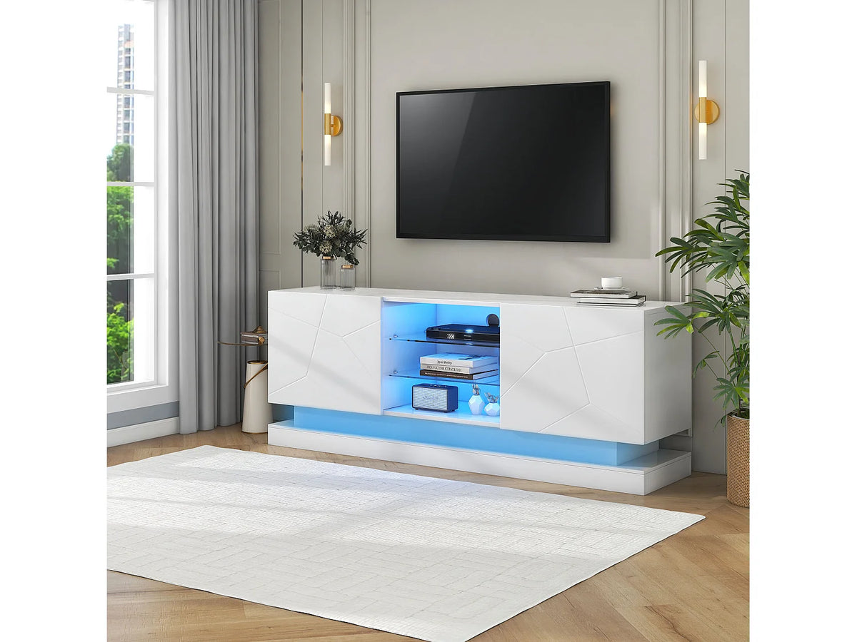 Meuble TV en Bois Blanc 160 cm 2 Portes - MODERNLUXE vue 2