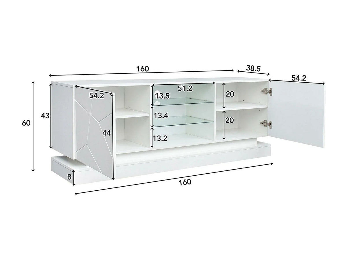 Meuble TV en Bois Blanc 160 cm 2 Portes - MODERNLUXE vue 5