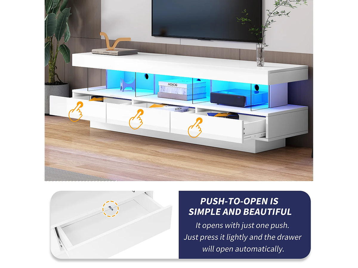 Meuble TV en Bois Blanc 160 cm avec LED - MODERNLUXE vue 2