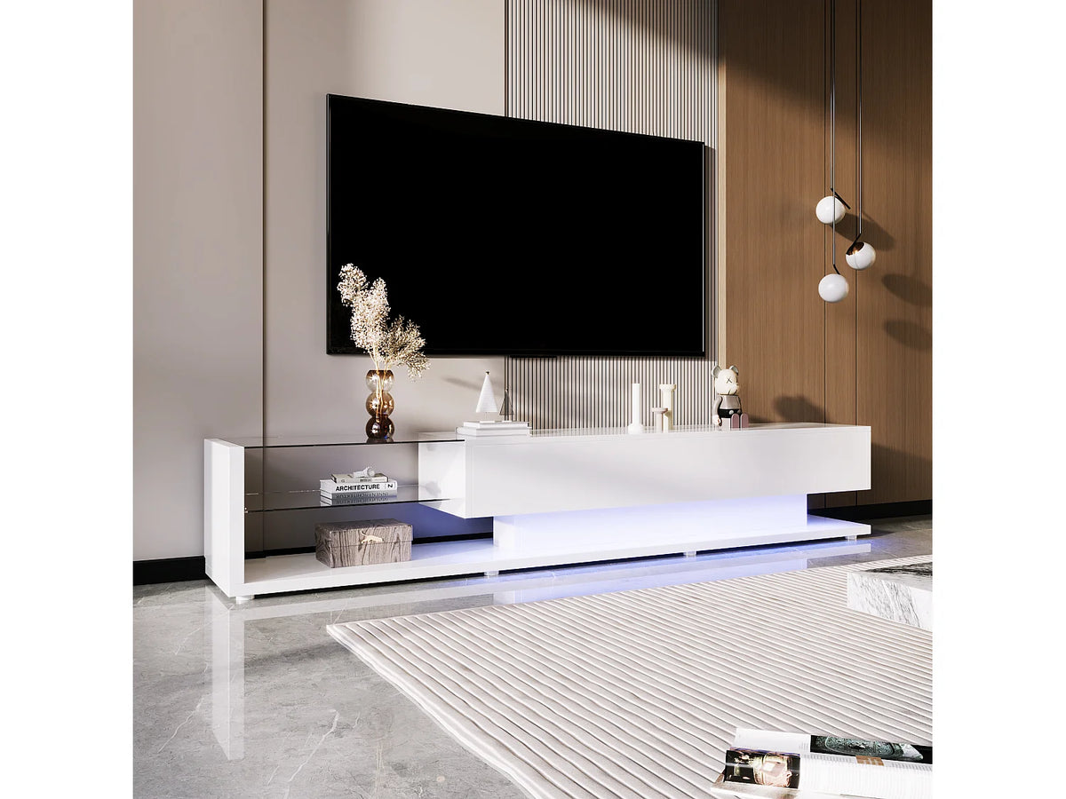 Meuble TV en Bois Blanc 170 cm 2 Tiroirs - MERAX vue 3