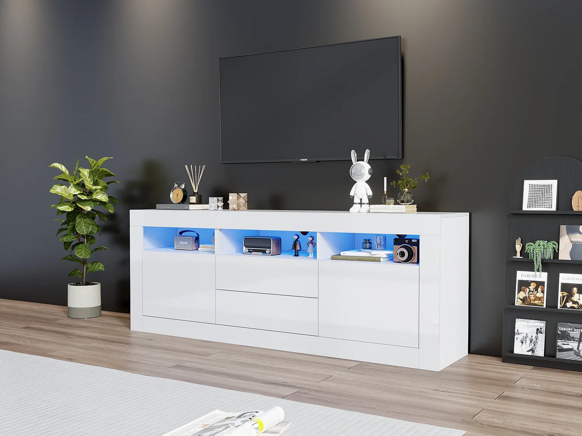 Meuble TV en Bois Blanc 160 cm 2 Portes - MERAX vue 4