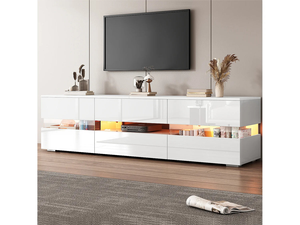 Meuble TV en Bois Blanc 160 cm 4 Portes - MERAX