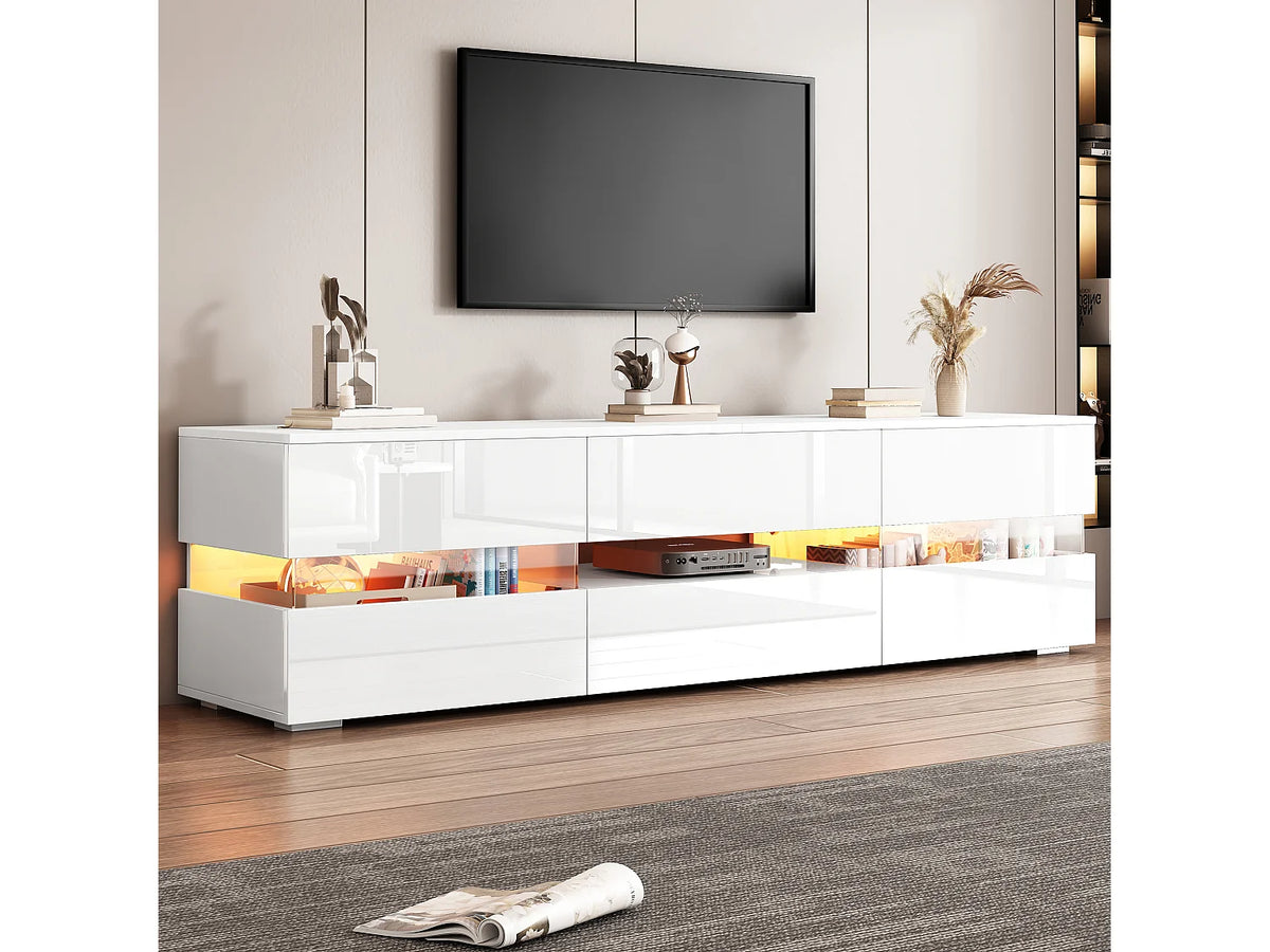 Meuble TV en Bois Blanc 160 cm 4 Portes - MERAX vue 3