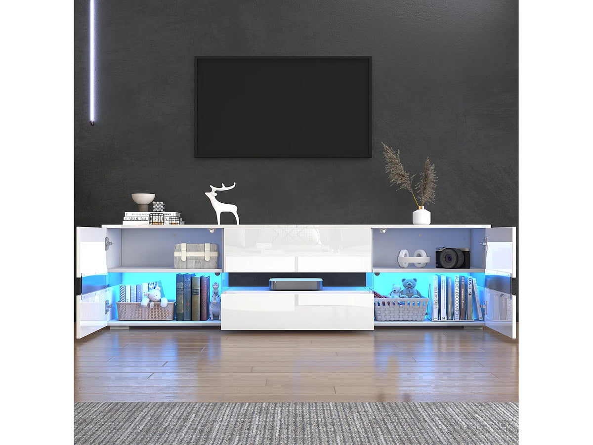 Meuble TV en Bois Blanc 160 cm 4 Portes - MERAX vue 4