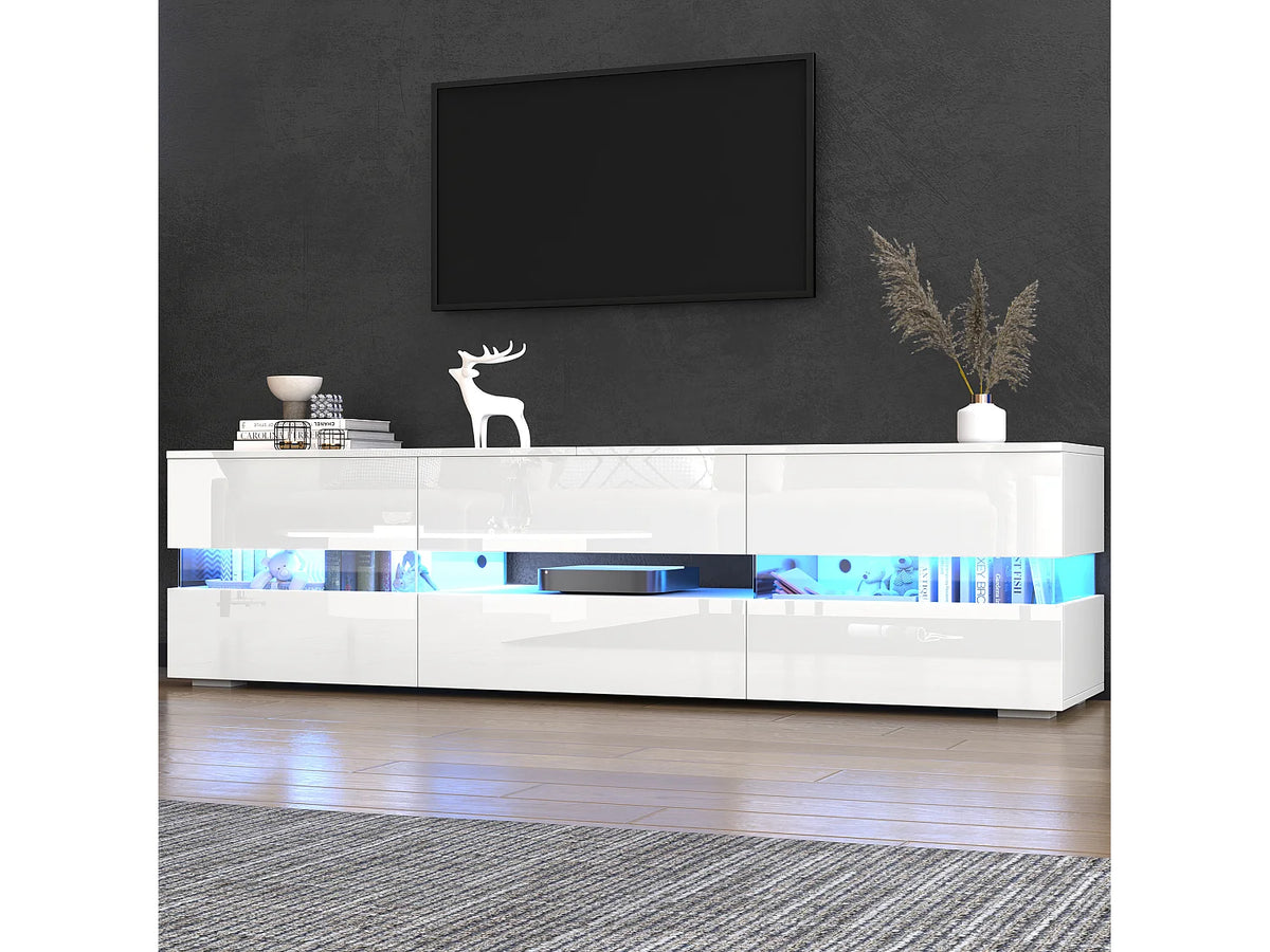 Meuble TV en Bois Blanc 160 cm 4 Portes - MERAX vue 5