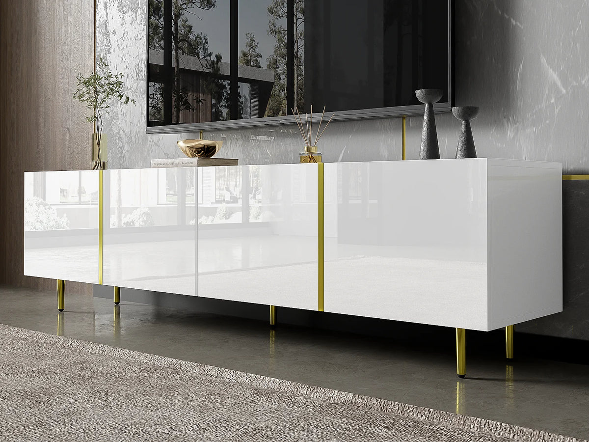 Meuble TV en Bois Blanc 170 cm 4 Portes - MODERNLUXE