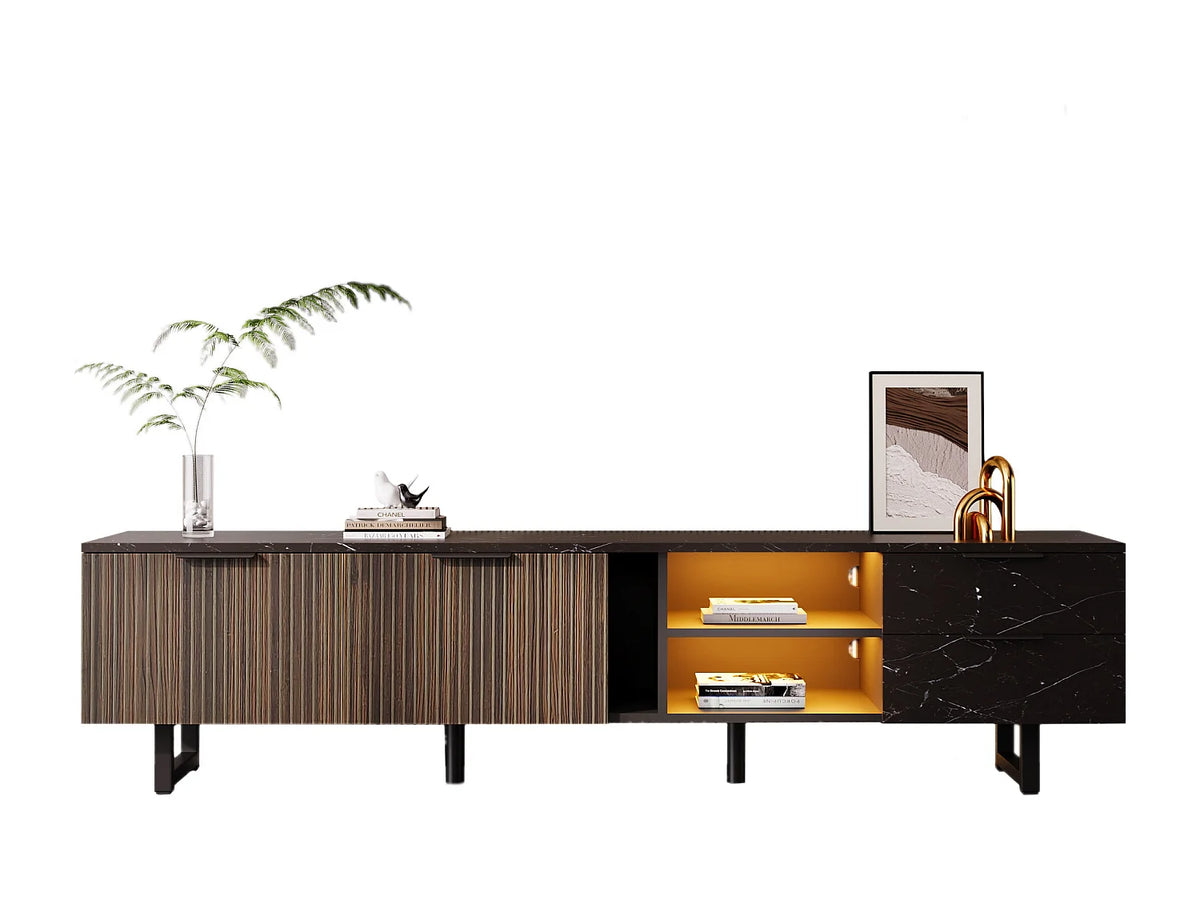 Meuble TV en Bois Noir 200 cm - MERAX vue 5