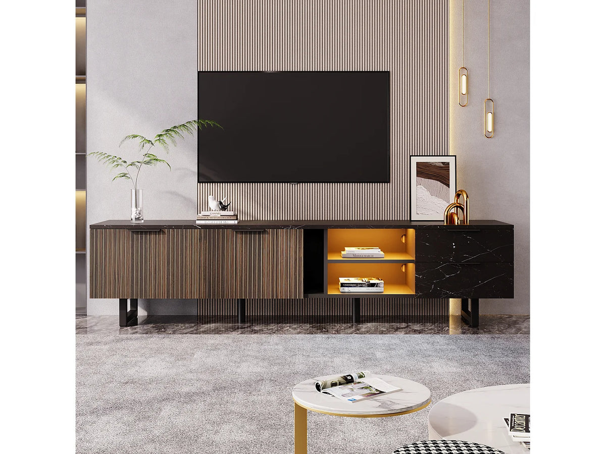 Meuble TV en Bois Noir 200 cm - MERAX vue 6