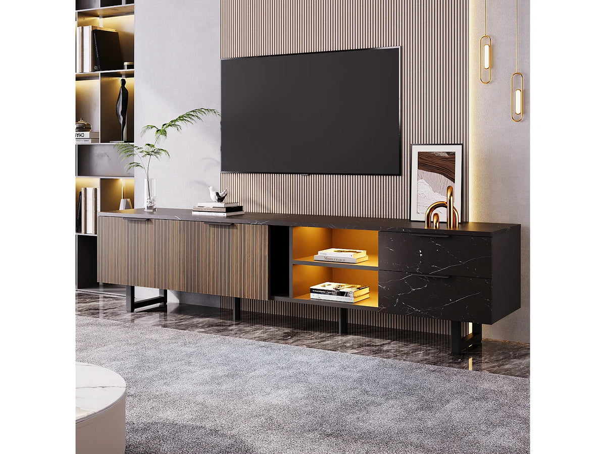 Meuble TV en Bois Noir 200 cm - MERAX vue 9