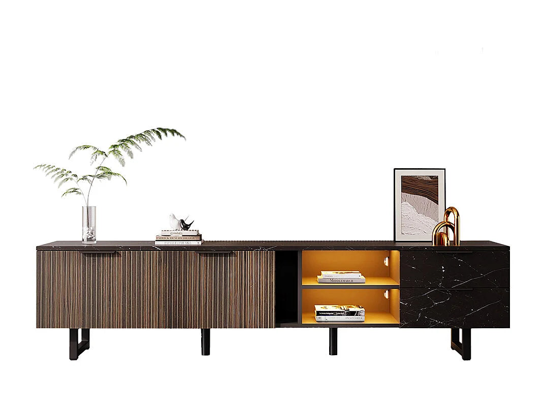 Meuble TV en Bois Noir 200 cm - SWEIKO vue 2