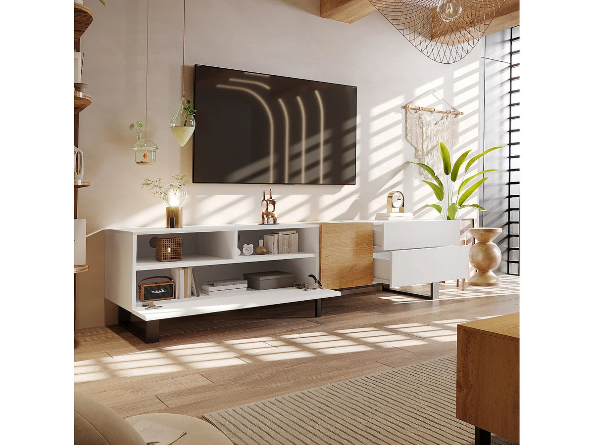 Meuble TV en Bois Blanc 180 cm 2 Tiroirs - MODERNLUXE vue 2