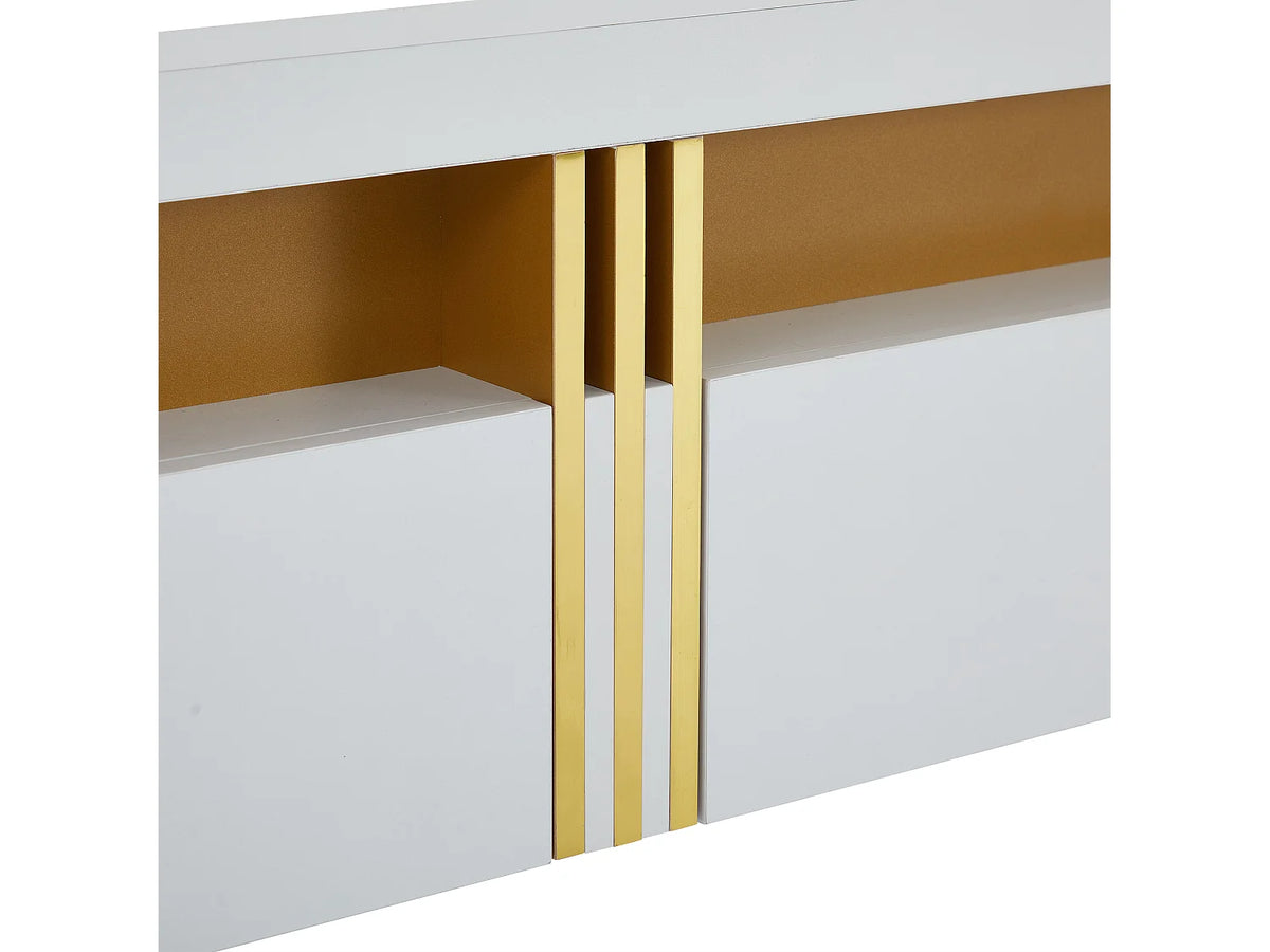 Meuble TV en Bois Blanc 200 cm 3 Tiroirs avec LED - MODERNLUXE vue 6