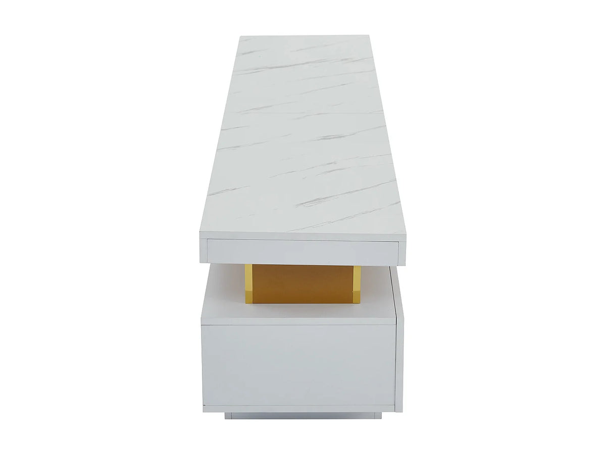 Meuble TV en Bois Blanc 200 cm 3 Tiroirs avec LED - MODERNLUXE vue 7