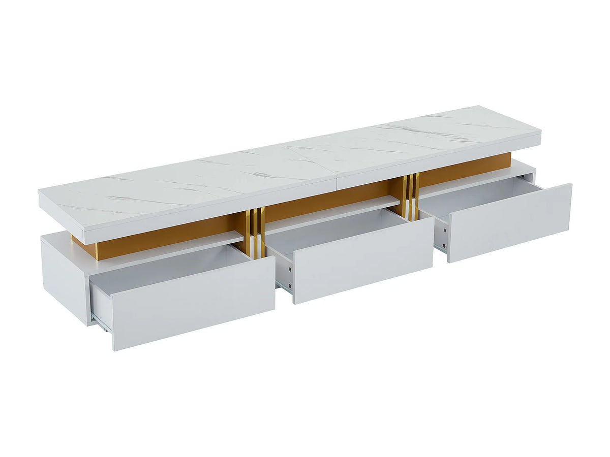 Meuble TV en Bois Blanc 200 cm 3 Tiroirs avec LED - MODERNLUXE vue 8