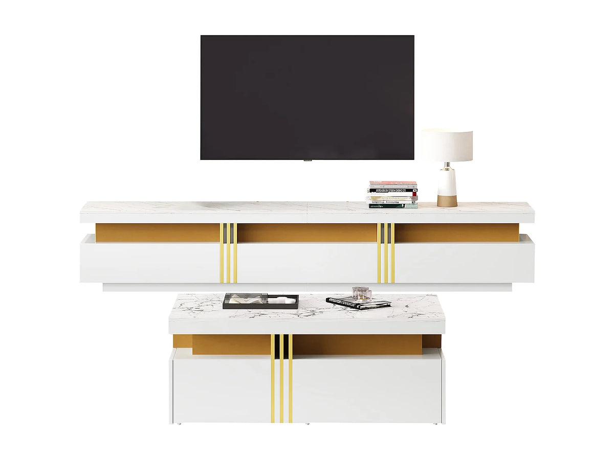 Meuble TV en Bois Blanc 200 cm Moderne - MERAX vue 2