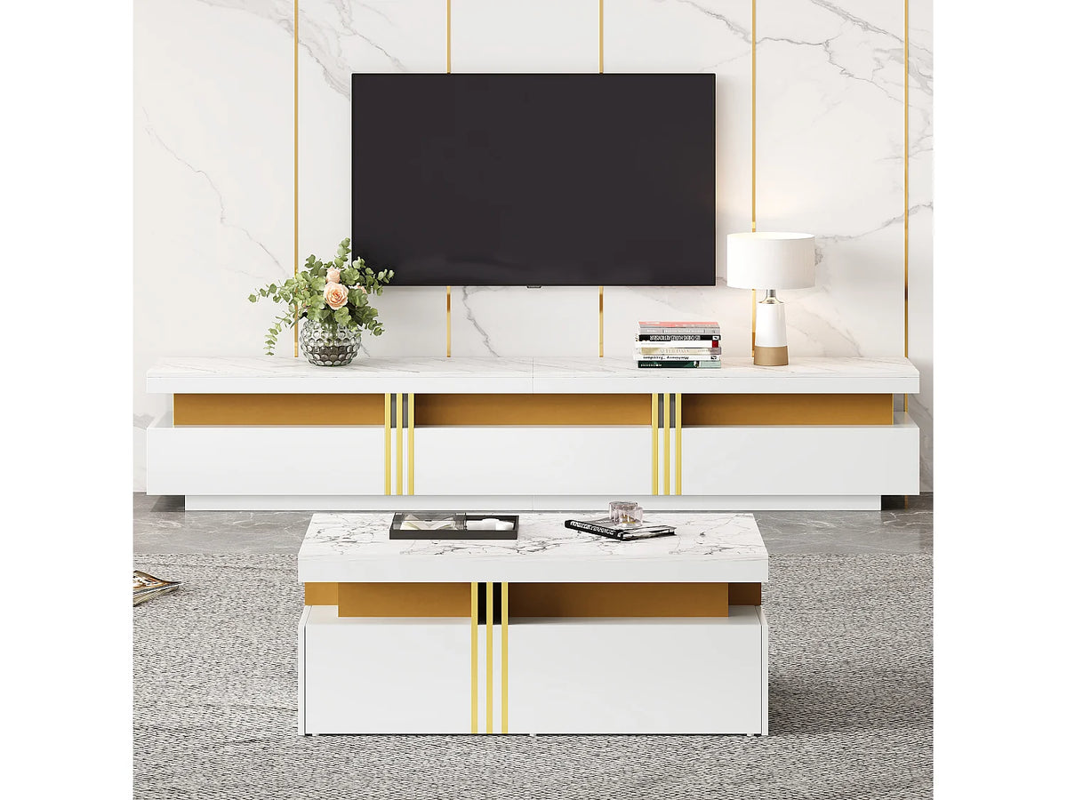 Meuble TV en Bois Blanc 200 cm Moderne - MERAX vue 5