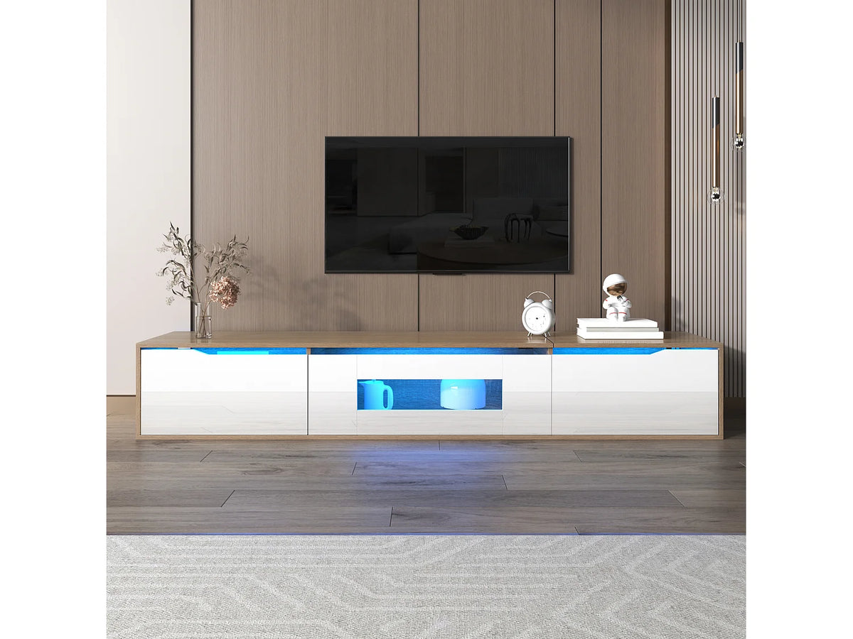 Meuble TV en Bois Blanc 180 cm avec LED - MODERNLUXE vue 2