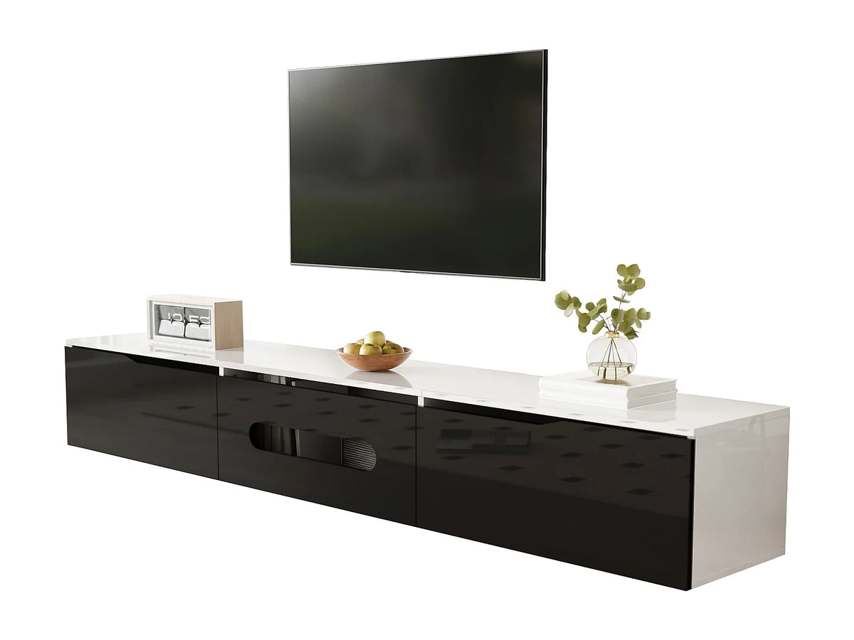 Meuble TV en Bois Blanc 180 cm 3 Portes avec LED - MERAX vue 2