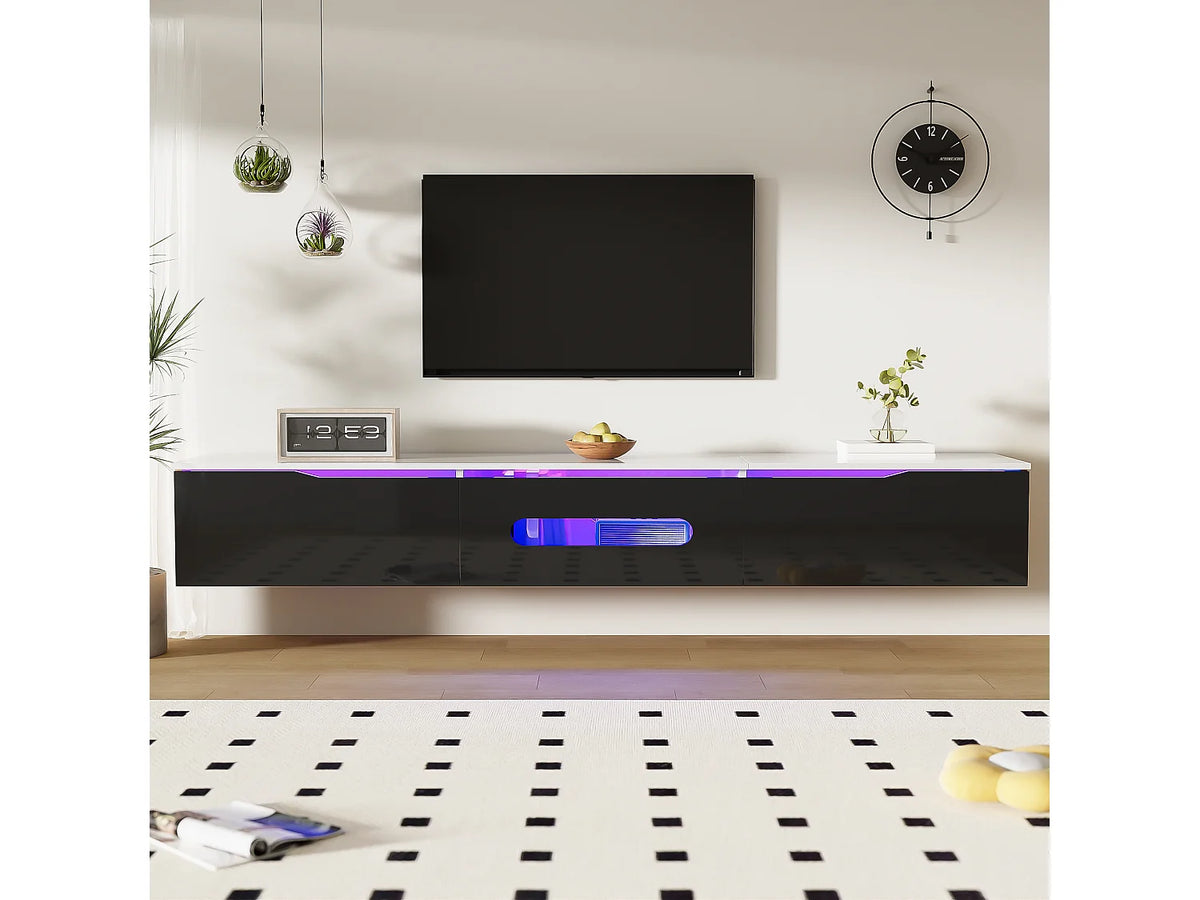 Meuble TV en Bois Blanc 180 cm 3 Portes avec LED - MERAX vue 5