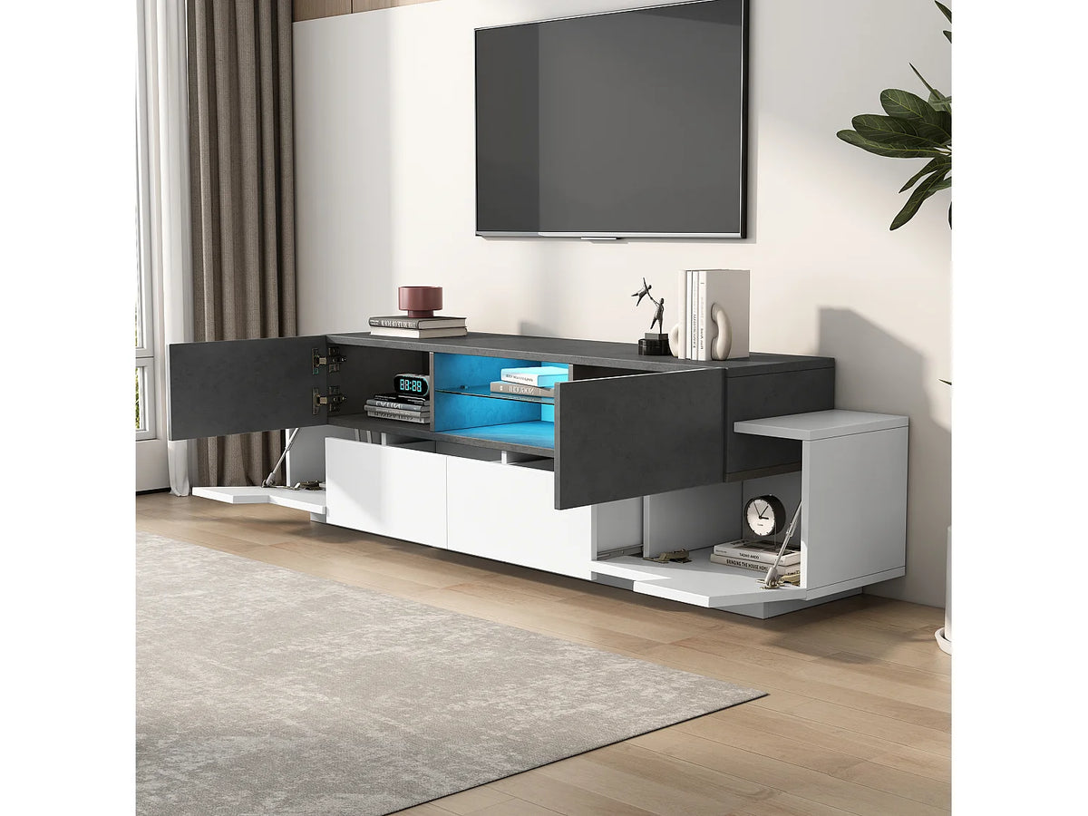 Meuble TV en Bois Blanc 180 cm 4 Portes 2 Tiroirs - MODERNLUXE vue 3