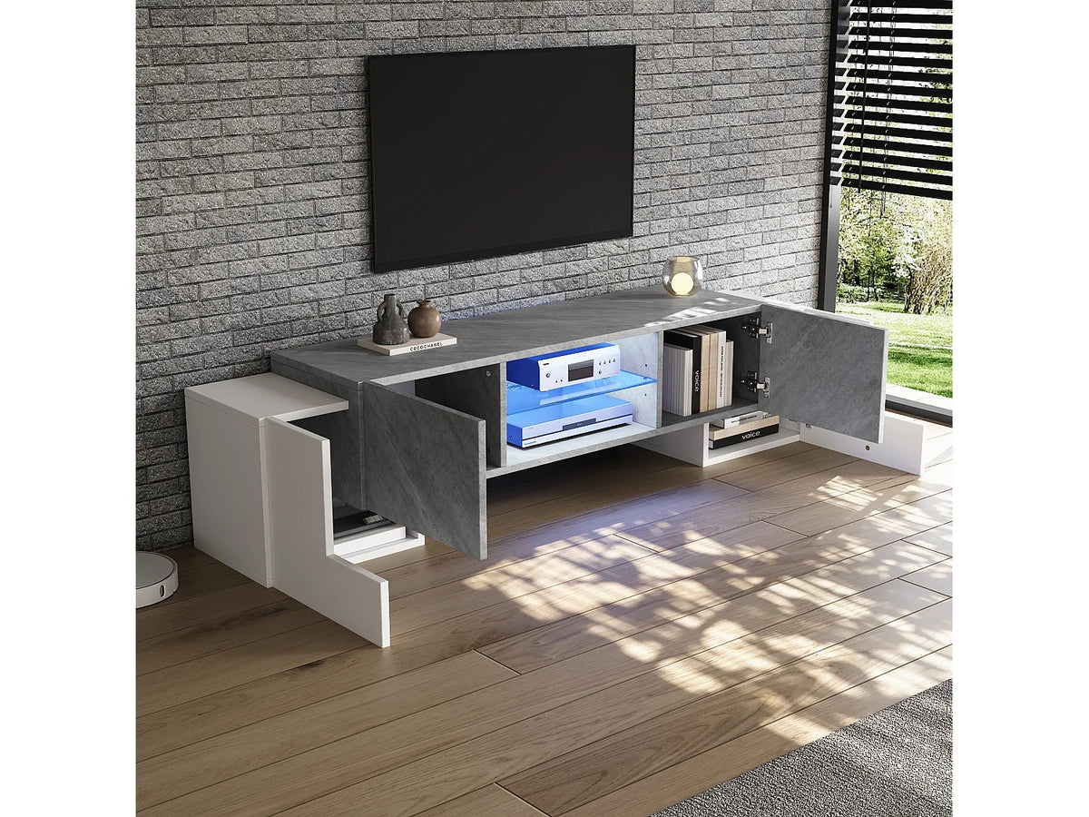 Meuble TV en Bois Blanc 180 cm 4 Portes - MODERNLUXE vue 2