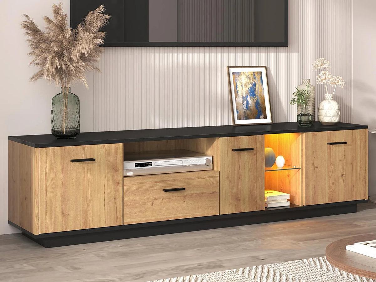 Meuble TV Bas en Bois 180 cm 3 Portes - MODERNLUXE