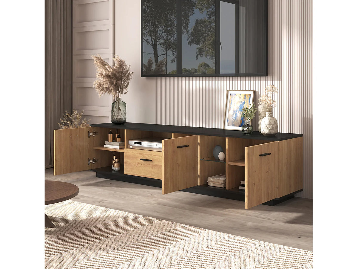 Meuble TV Bas en Bois 180 cm 3 Portes - MODERNLUXE vue 4