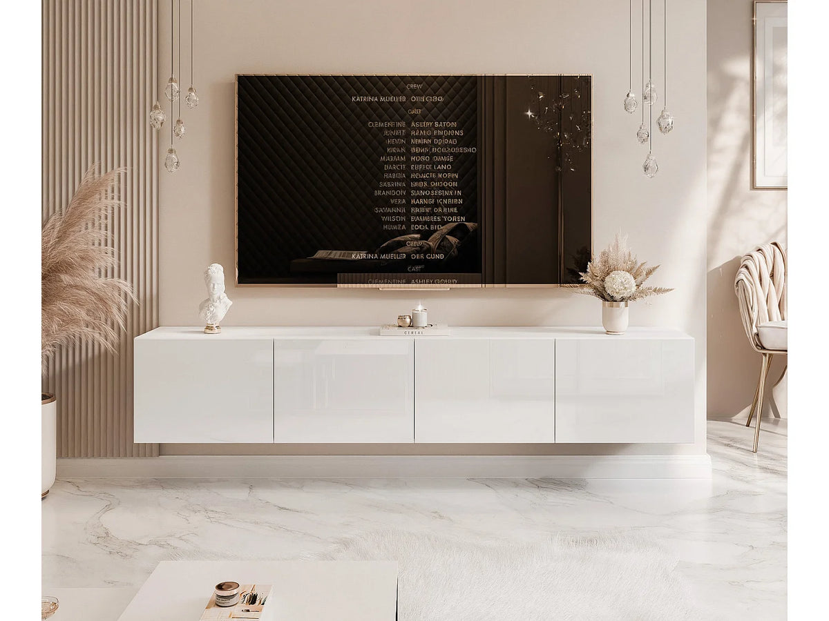 Meuble TV en Bois Blanc 200 cm - ANGEL vue 4