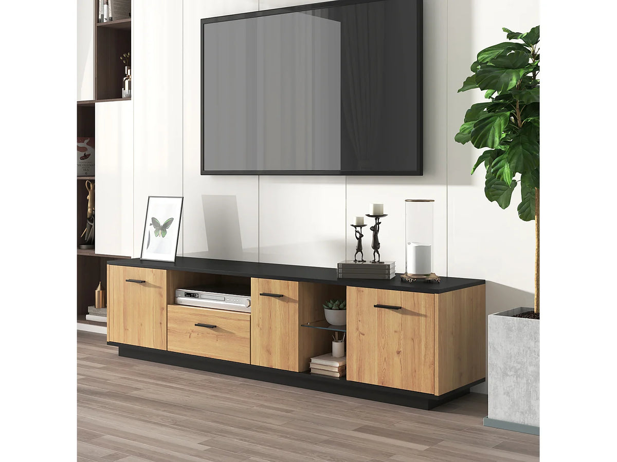 Meuble TV en Bois Noir 180 cm - MERAX vue 8