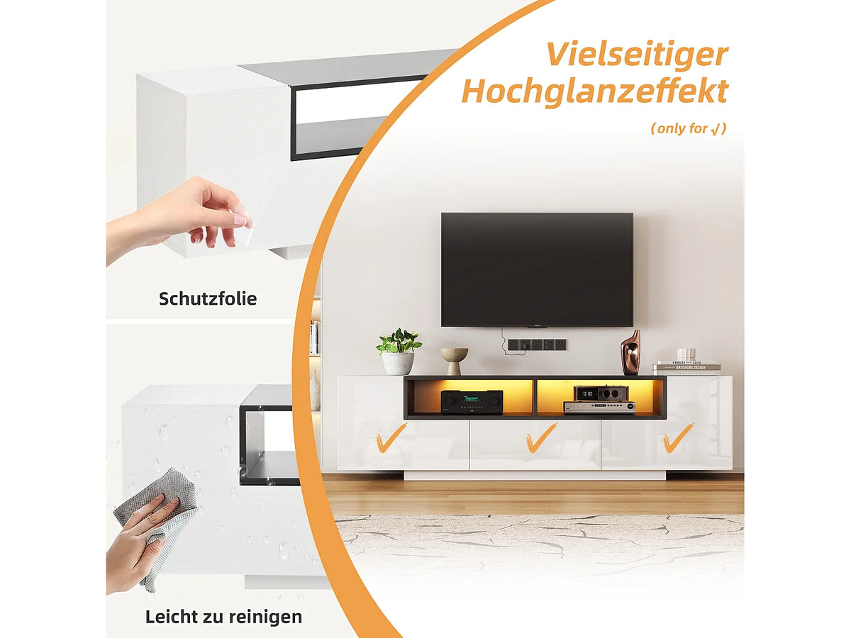 Meuble TV en Bois Blanc 180 cm - MERAX vue 4