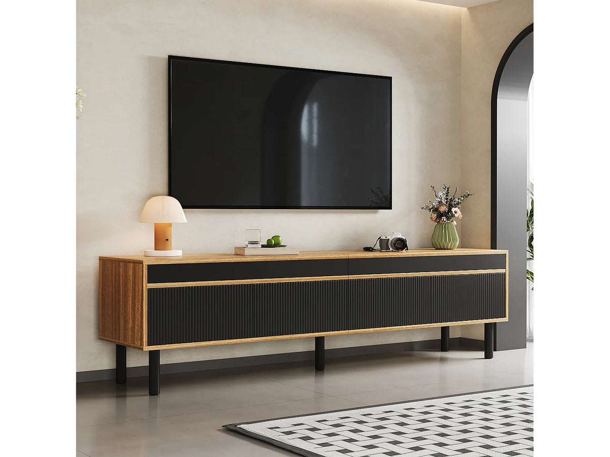 Meuble TV en Bois Noir 170 cm 4 Portes - MERAX
