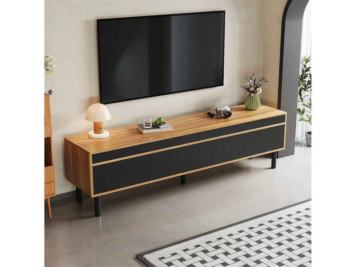 Meuble TV en Bois Noir 170 cm 4 Portes - MERAX vue 6