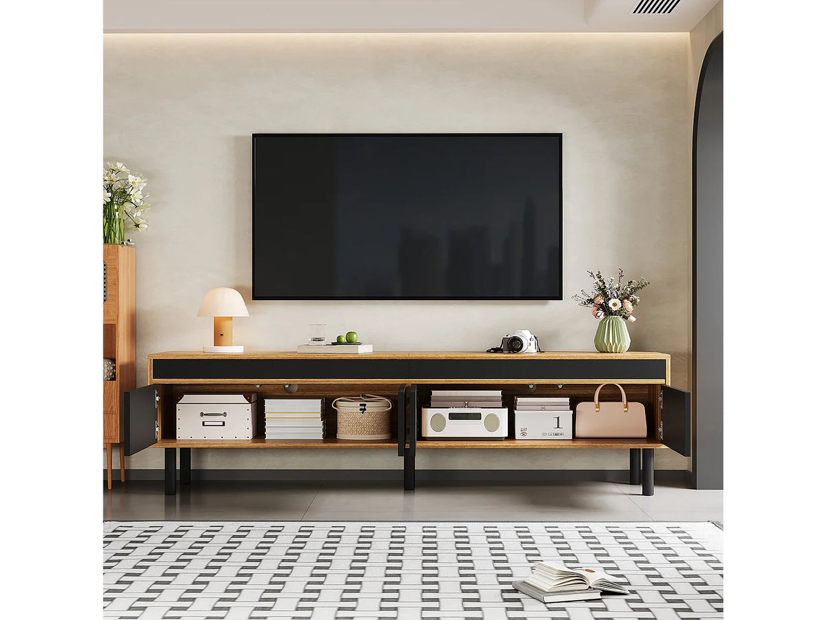 Meuble TV en Bois Noir 170 cm 4 Portes - MERAX vue 7
