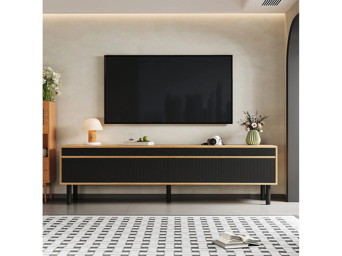 Meuble TV en Bois Noir 170 cm 4 Portes - MERAX vue 9