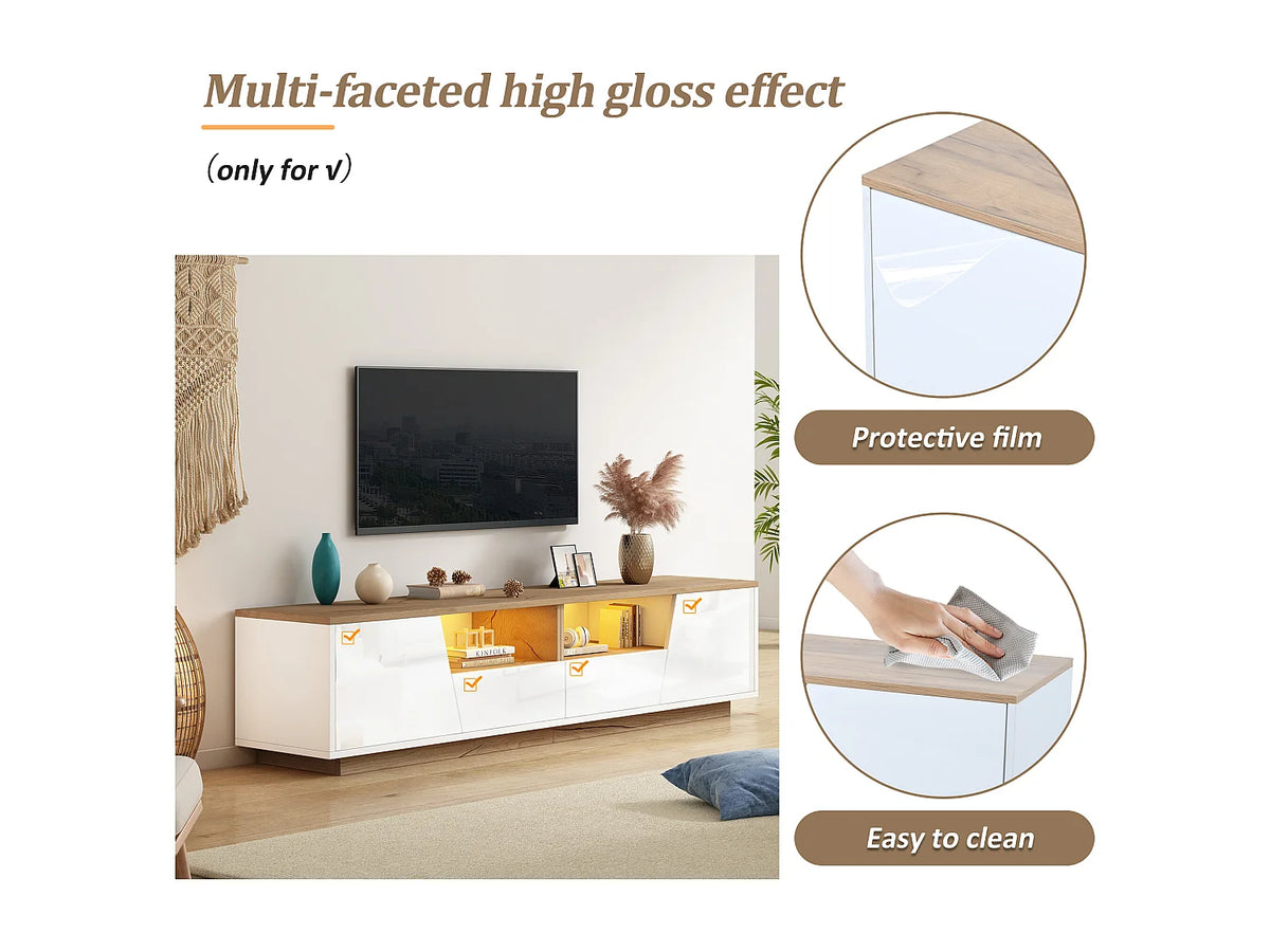 Meuble TV en Bois Blanc 180 cm 2 Portes 2 Tiroirs - MODERNLUXE vue 4