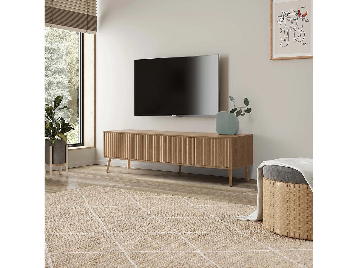 Meuble TV Bas Effet Chêne 160 cm 4 Portes - VS VENTA-STOCK