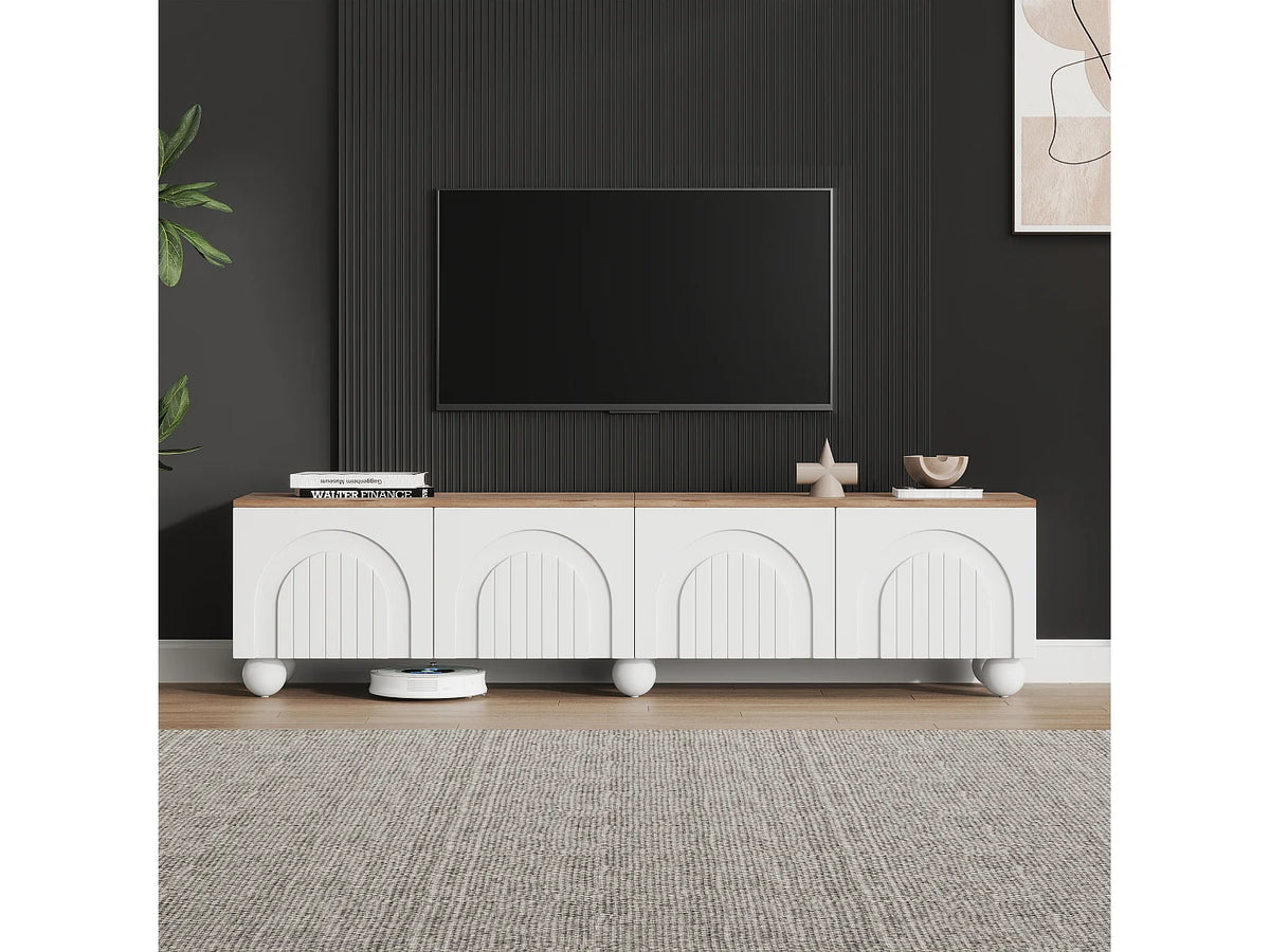 Meuble TV en Bois Blanc 180 cm 4 Portes Design - MODERNLUXE vue 3