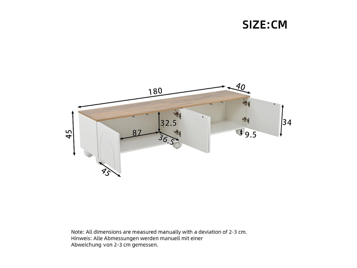 Meuble TV en Bois Blanc 180 cm 4 Portes Design - MODERNLUXE vue 5