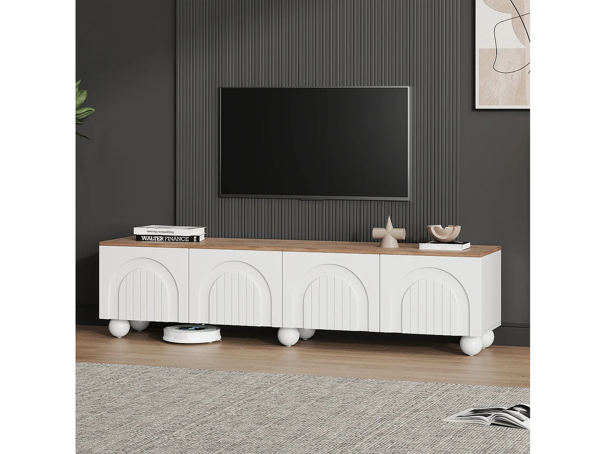 Meuble TV en Bois Blanc 180 cm 4 Portes Design - MODERNLUXE vue 6
