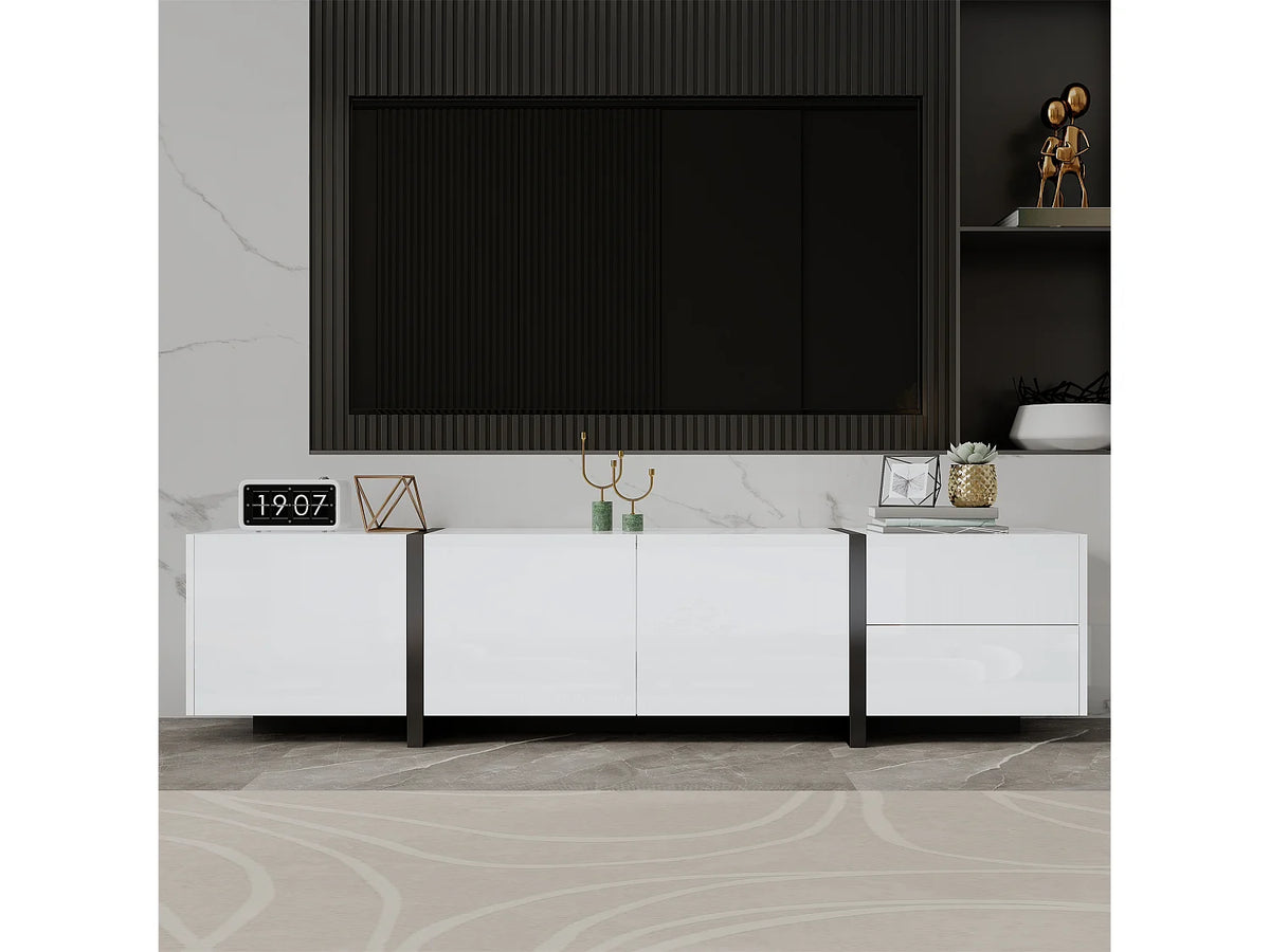 Meuble TV en Bois Blanc 170 cm 4 Portes 1 Tiroir Moderne - MERAX