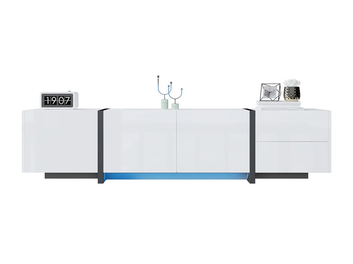 Meuble TV en Bois Blanc 170 cm 4 Portes 1 Tiroir Moderne - MERAX vue 2