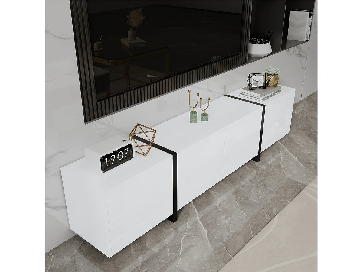 Meuble TV en Bois Blanc 170 cm 4 Portes 1 Tiroir Moderne - MERAX vue 7